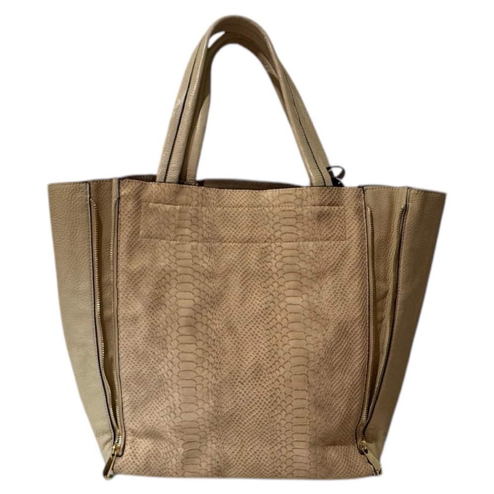 Tan Textured Tote Bag with Double Handles